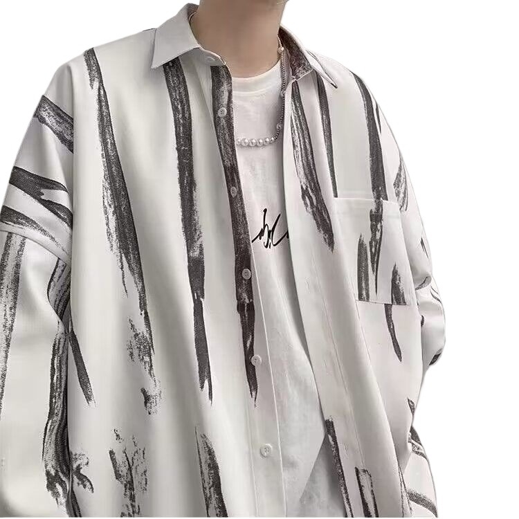 Muška košulja s tie-dye, dugi rukavi, ležeran kroj, kardigan-stil sa stojećim ovratnikom, svakodnevna odjeća za proljeće i jesen