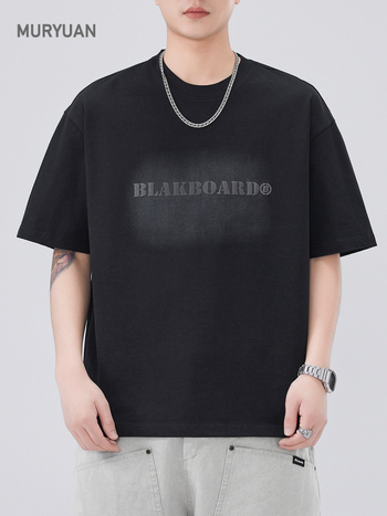 Mu Yuan muška pamučna kratka majica za ljeto 2025, otisak slova u pjenastom efektu, retro streetwear