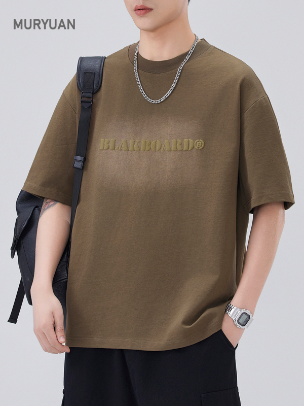 Mu Yuan muška pamučna kratka majica za ljeto 2025, otisak slova u pjenastom efektu, retro streetwear