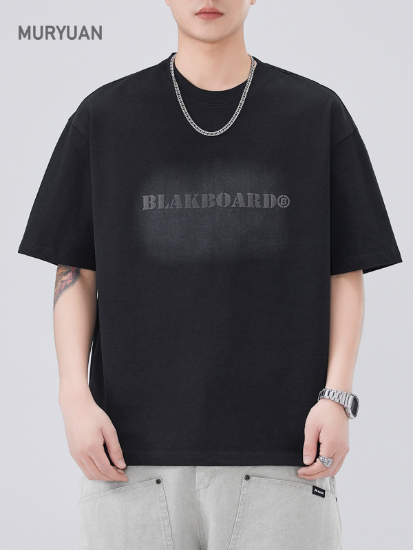 Mu Yuan muška pamučna kratka majica za ljeto 2025, otisak slova u pjenastom efektu, retro streetwear