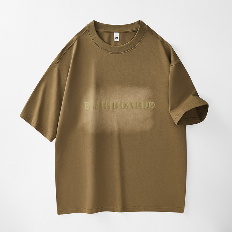 Mu Yuan muška pamučna kratka majica za ljeto 2025, otisak slova u pjenastom efektu, retro streetwear