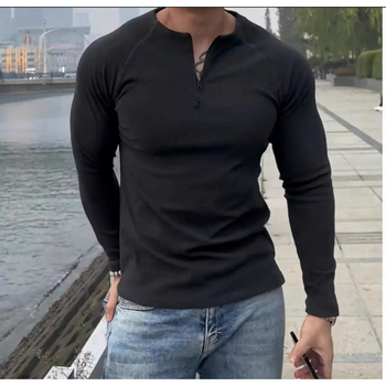 Muška slim-fit zimsku majicu s dugim rukavima od baršunasto-flisa, s polu-zipom i okruglim izrezom