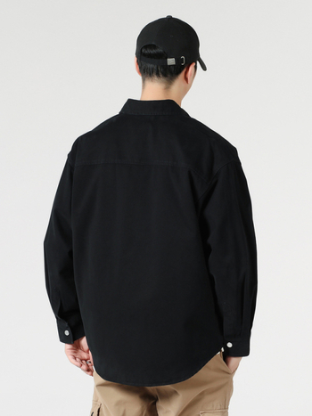 LKTM Férfi pamutból készült nyomtatott ing-jackett, galléros, laza szabás, hosszú ujjú, streetwear
