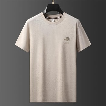 Europski stil, lagani luksuz, tanka ice-silk tkanina s nalikom lanu, muška majica s kratkim rukavima, ljeto 2026, casual prozračna, okrugli izrez