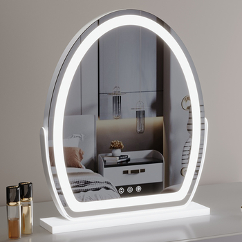 Ívelt ovális sminktükör asztali LED világítással, elegáns és kompakt otthoni használatra