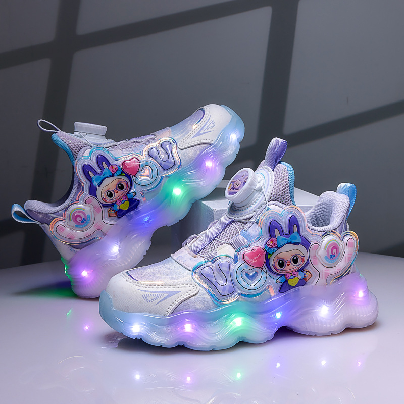 Lányoknak való világító cipő mesefigurás dizájnnal, gombos záródású sportcipő, 2025 tavasz-ősz