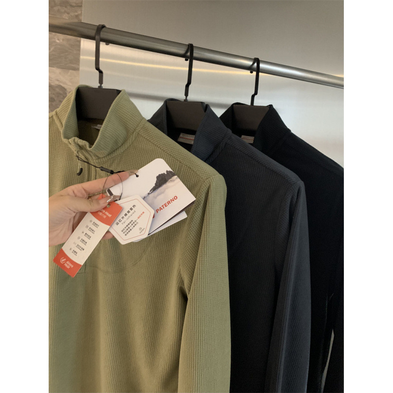 Olasz stílusú könnyű fleece felső, uniszex kockás mintával, hőszigetelő, fél zip, hosszú ujjú, álló gallér