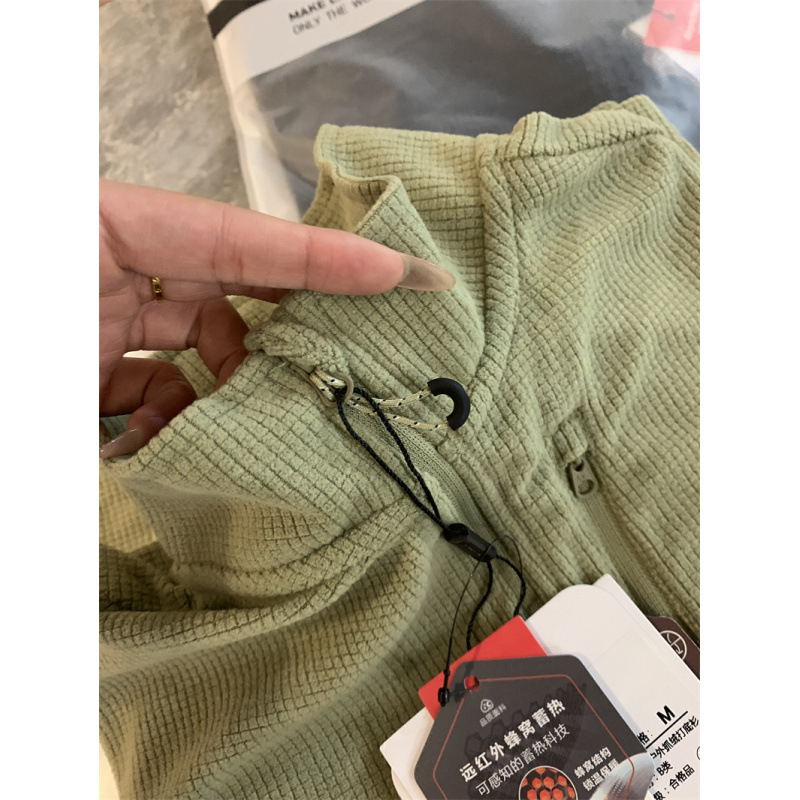 Olasz stílusú könnyű fleece felső, uniszex kockás mintával, hőszigetelő, fél zip, hosszú ujjú, álló gallér