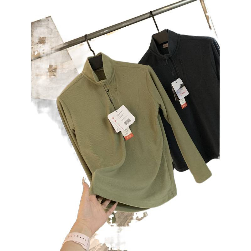 Olasz stílusú könnyű fleece felső, uniszex kockás mintával, hőszigetelő, fél zip, hosszú ujjú, álló gallér