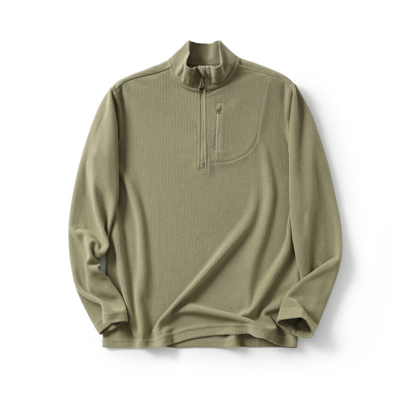 Olasz stílusú könnyű fleece felső, uniszex kockás mintával, hőszigetelő, fél zip, hosszú ujjú, álló gallér