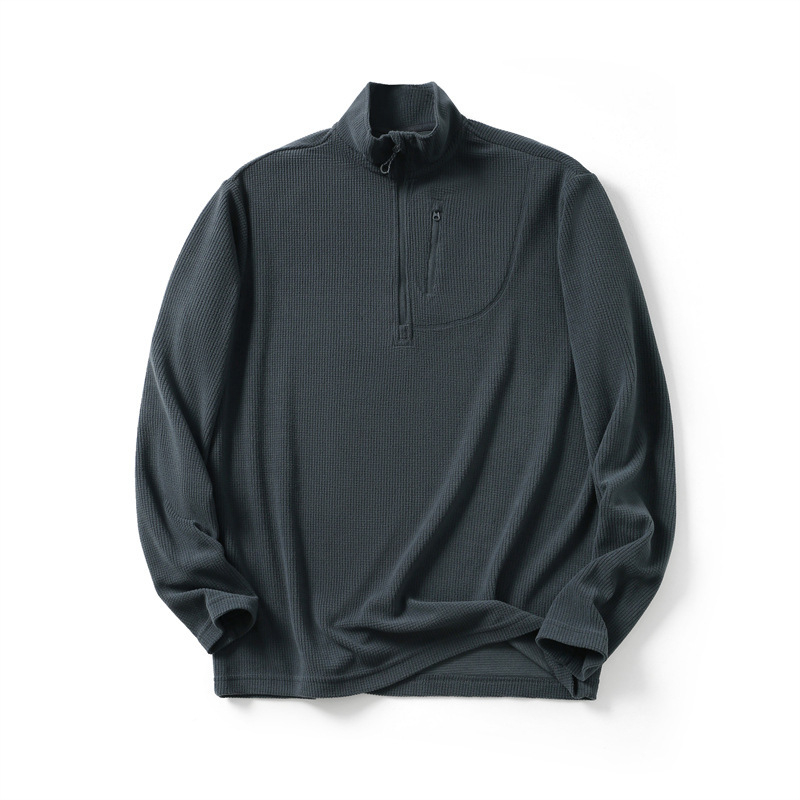 Olasz stílusú könnyű fleece felső, uniszex kockás mintával, hőszigetelő, fél zip, hosszú ujjú, álló gallér