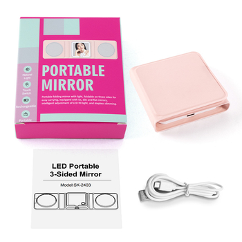 Macaron LED összecsukható sminktükör világítással, kompakt és hordozható, 10x nagyítás, USB-töltés
