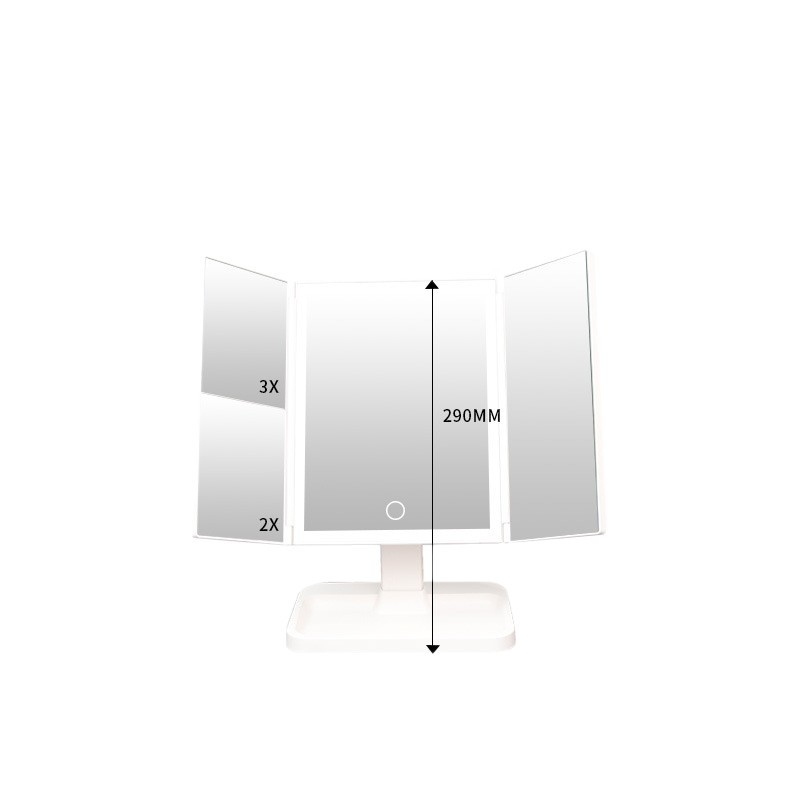LED világítással ellátott összecsukható sminktükör, hordozható, USB/elem tápellátás, ABS keret, méret 300×600 mm