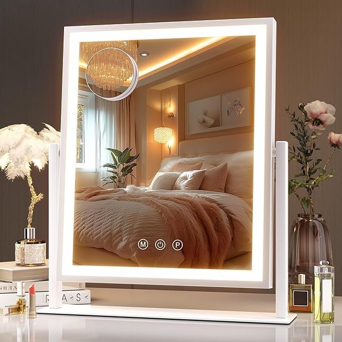 LED kozmetičko ogledalo sa rasvjetom, tri boje osvjetljenja, pametno dodirno upravljanje, 360° rotacija