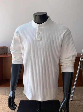 Cleanfit teksturirani muški dugi rukav T-shirt s Henley ovratnikom, vintage Old Money stil, vrhunska kvaliteta