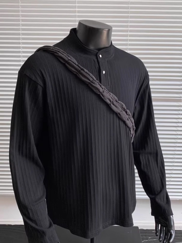 Cleanfit teksturirani muški dugi rukav T-shirt s Henley ovratnikom, vintage Old Money stil, vrhunska kvaliteta