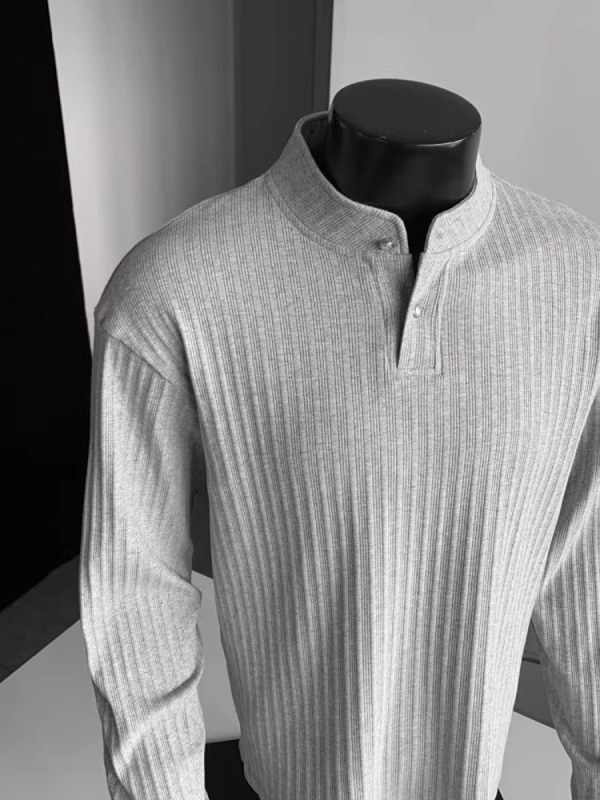 Cleanfit teksturirani muški dugi rukav T-shirt s Henley ovratnikom, vintage Old Money stil, vrhunska kvaliteta