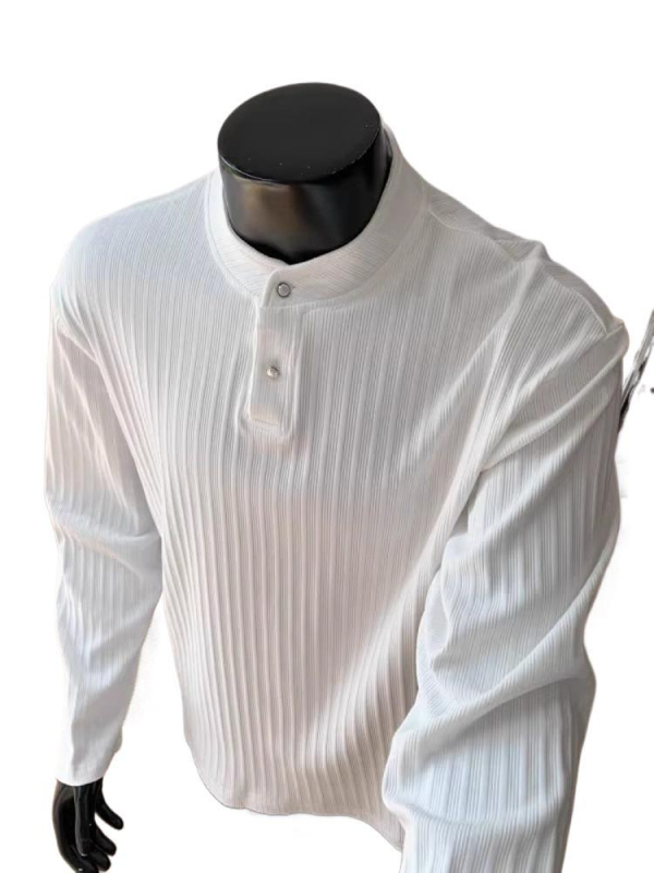 Cleanfit teksturirani muški dugi rukav T-shirt s Henley ovratnikom, vintage Old Money stil, vrhunska kvaliteta