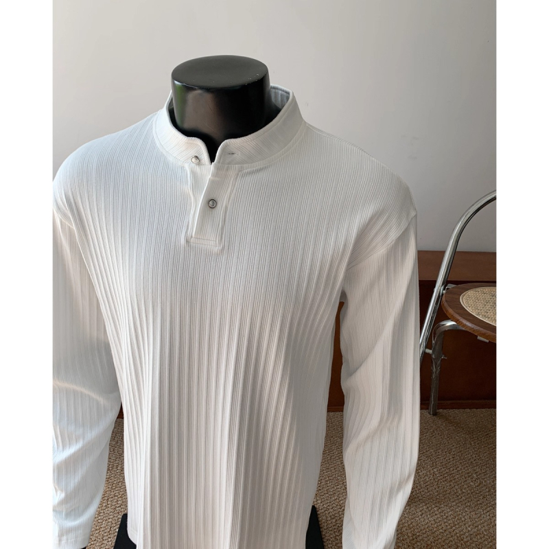 Cleanfit teksturirani muški dugi rukav T-shirt s Henley ovratnikom, vintage Old Money stil, vrhunska kvaliteta