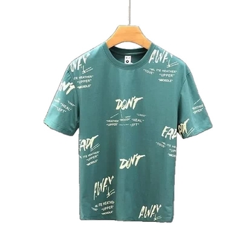 Férfi rövid ujjú póló koreai stílusban, városi tájkép mintával, laza szabás, kerek nyak