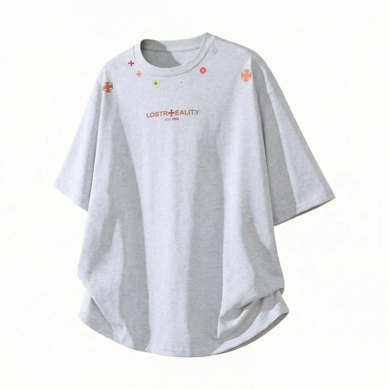 Férfi texturált, 100% pamut rövid ujjú T-shirt, nyár, laza szabás, amerikai casual stílus, etnikus mintázat