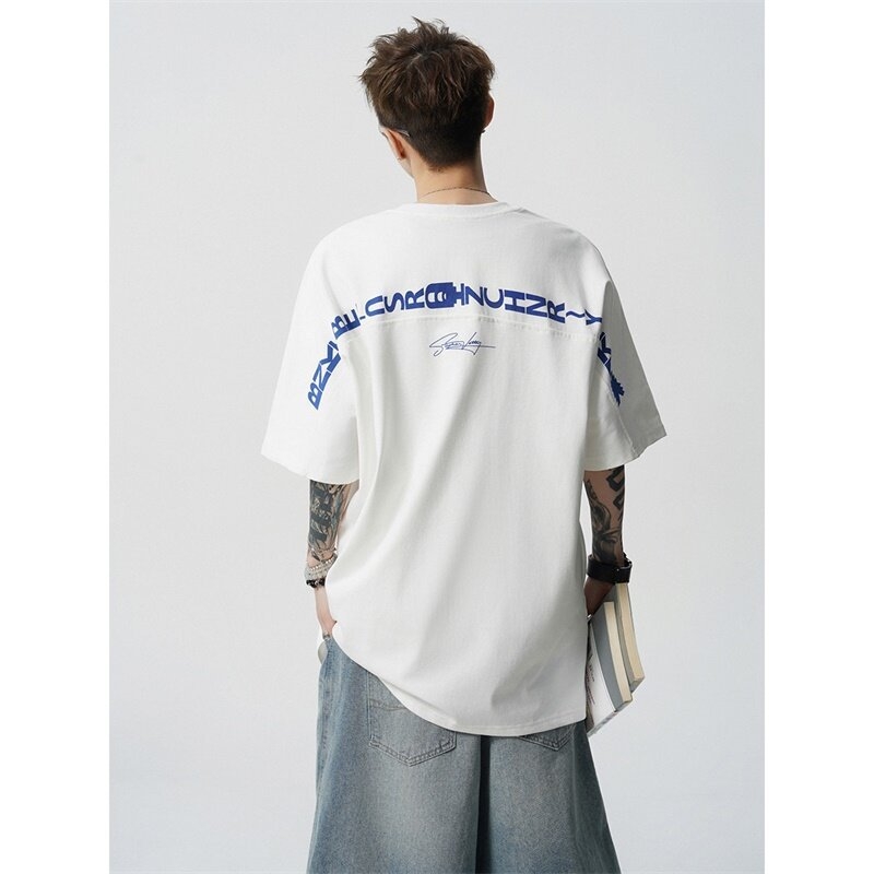 Muška pamučna T-shirt kratkih rukava s tiskom slova, udobnog kroja, plus veličina, ljeto