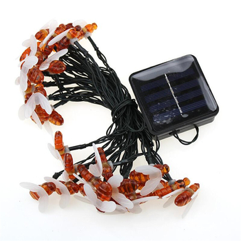 Cross-Mirror LED solar cu formă de albină, șir de lumini pentru curte, grădină, camping și petreceri