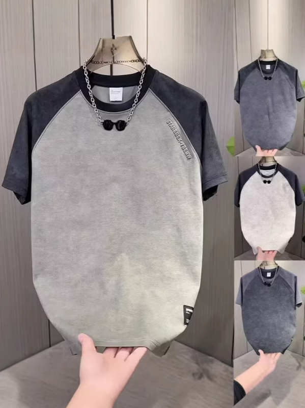 2026 nyári férfi póló gradient blokkokkal és dombornyomott mintával, rövid ujjú, magas minőségű, casual minimalist stílusú felső