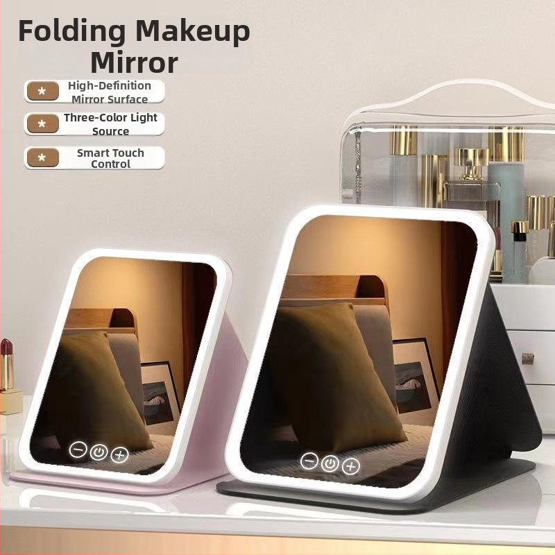 LED ogledalo za makeup sa svjetlom, stolno ogledalo za studentski dom, punjivo