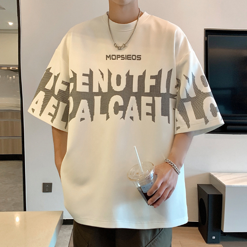 Muški T-shirt kratkih rukava u stilu Hongkonga, opuštena silueta, plus veličina, ljetni top