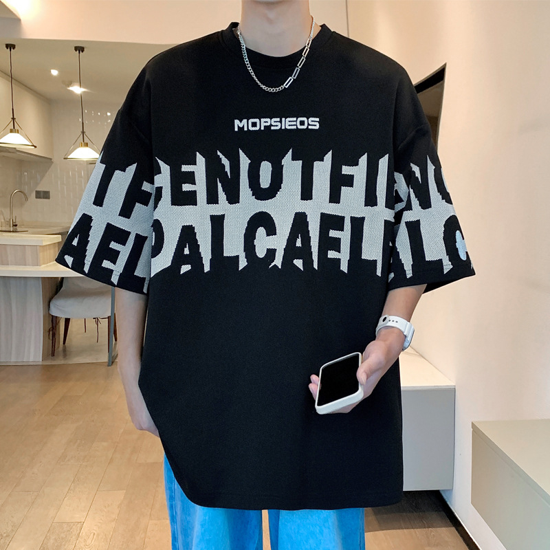 Muški T-shirt kratkih rukava u stilu Hongkonga, opuštena silueta, plus veličina, ljetni top
