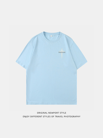 Pamut rövid ujjú T-shirt mintával, uniszex, laza szabás, kerek nyak, nyár