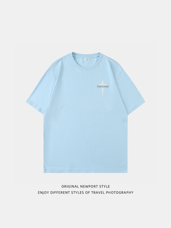 Pamut rövid ujjú T-shirt mintával, uniszex, laza szabás, kerek nyak, nyár