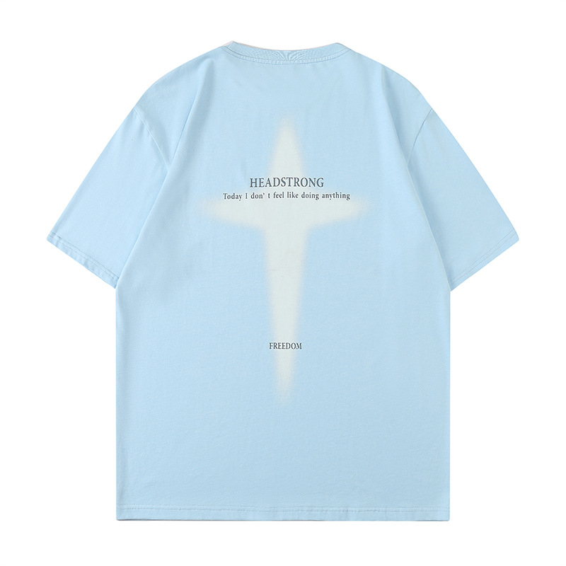 Pamut rövid ujjú T-shirt mintával, uniszex, laza szabás, kerek nyak, nyár