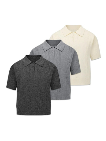 Polo tricotat pentru bărbați cu jacquard de grâu, mânecă scurtă, țesătură ușoară de vară, stil Old Money, croială lejeră