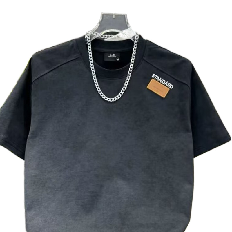 Američki streetwear muški T-shirt kratkih rukava s metalnim zatvaračem, slobodan kroj, svestran, okrugli izrez.