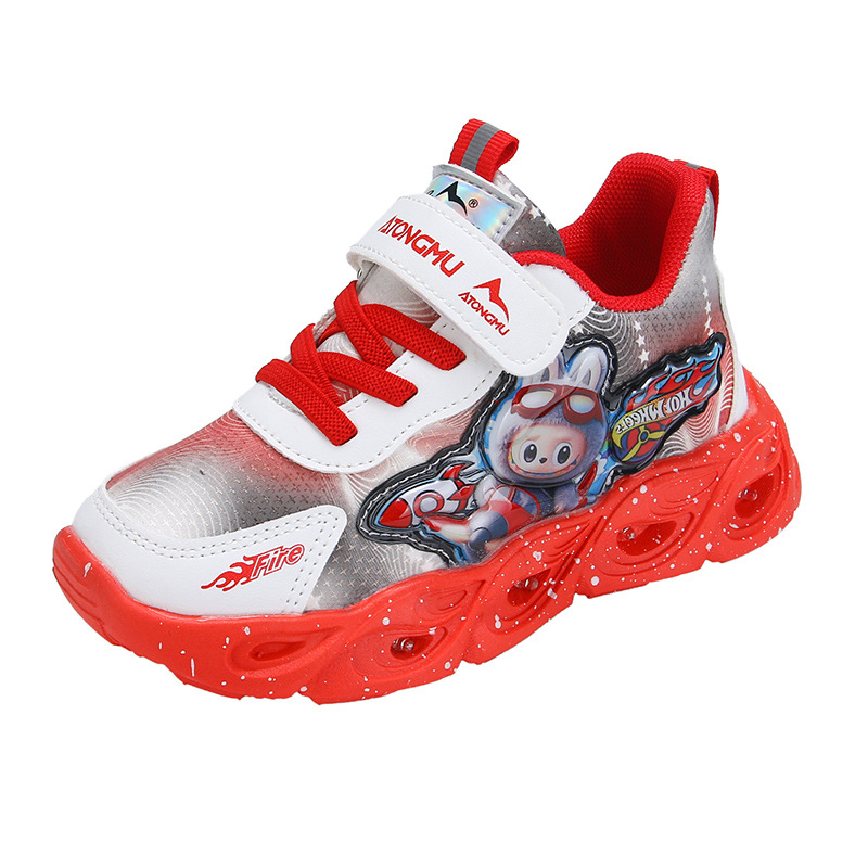 Világító gyerek futócipő, 2025 őszi-téli, könnyű, lélegző mindennapi sneakers Velcro zárás, fleece bélés
