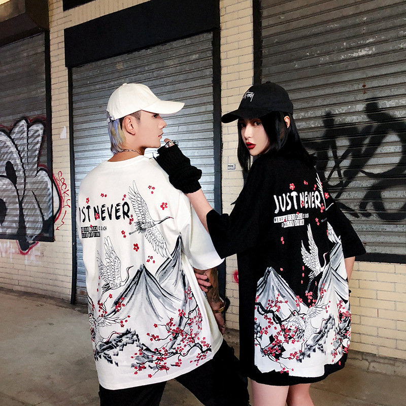 Muška ljetna majica s kineskim stilom i crane motivom – opušten kroj, kratki rukavi, streetwear