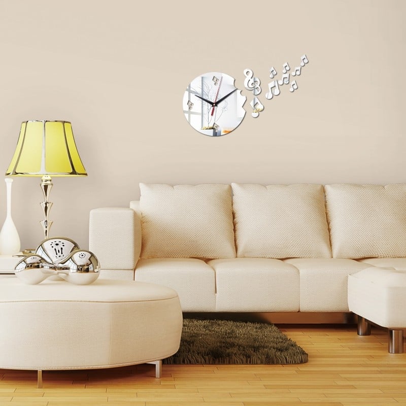 Ceas de perete din acrilic cu oglindă — decor minimalist pentru casă cu note melodice