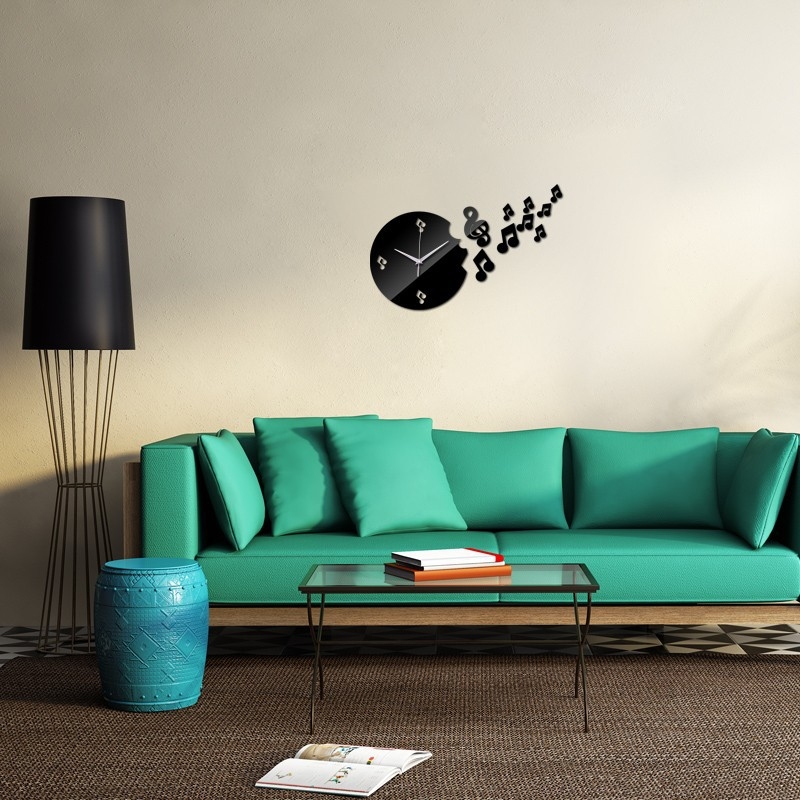 Ceas de perete din acrilic cu oglindă — decor minimalist pentru casă cu note melodice
