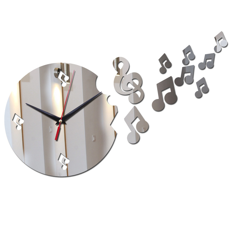 Ceas de perete din acrilic cu oglindă — decor minimalist pentru casă cu note melodice