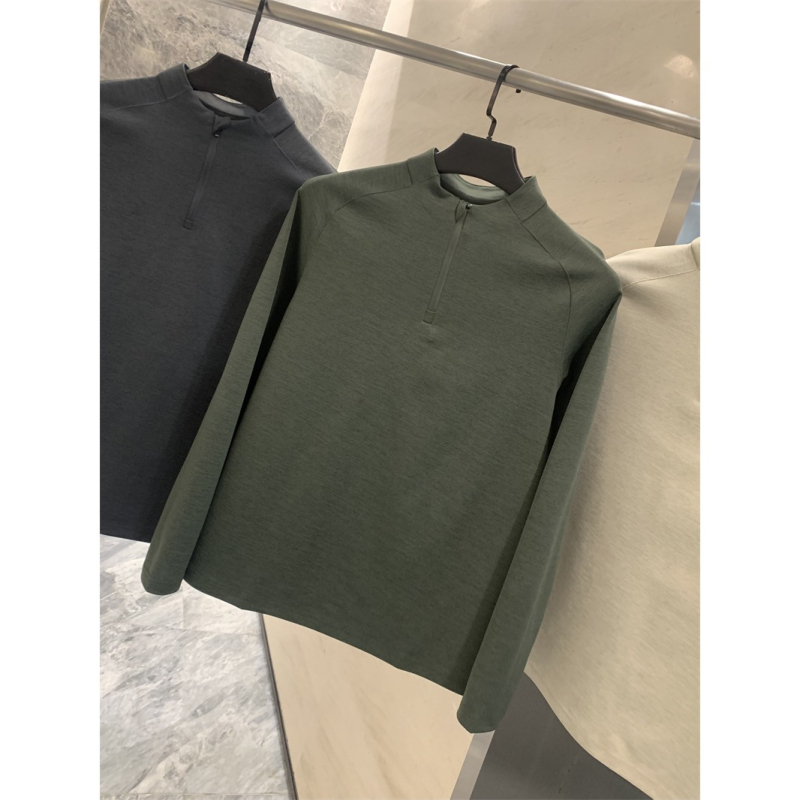 Muški jesenski dugi rukav T‑shirt s prozračnim elastičnim slojem zraka i poluotvorenim ovratnikom