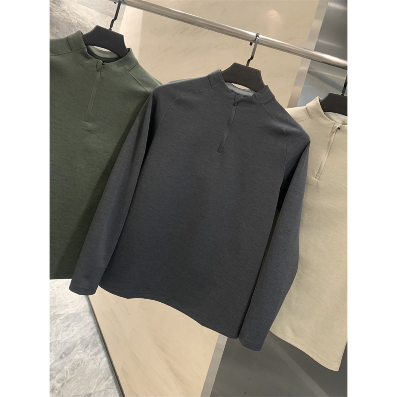 Muški jesenski dugi rukav T‑shirt s prozračnim elastičnim slojem zraka i poluotvorenim ovratnikom