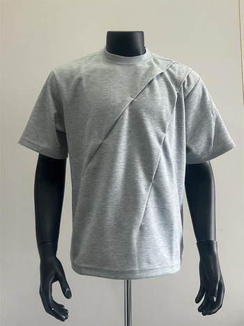 Férfi prémium vastag anyagú pliszírozott T-shirt, nyár, amerikai stílus, normál váll, tiszta szabás, kis kerek nyakú kivágás, rövid ujjú