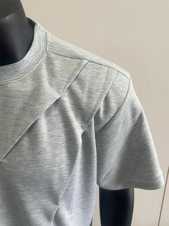 Férfi prémium vastag anyagú pliszírozott T-shirt, nyár, amerikai stílus, normál váll, tiszta szabás, kis kerek nyakú kivágás, rövid ujjú