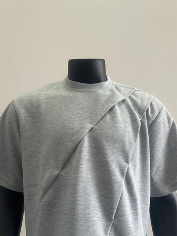 Férfi prémium vastag anyagú pliszírozott T-shirt, nyár, amerikai stílus, normál váll, tiszta szabás, kis kerek nyakú kivágás, rövid ujjú