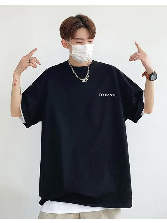 Férfi nyári pamut T-shirt kerek nyakú, rövid ujjú, laza szabású, 2025 új modell