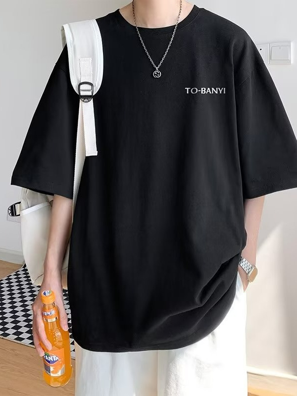 Férfi nyári pamut T-shirt kerek nyakú, rövid ujjú, laza szabású, 2025 új modell