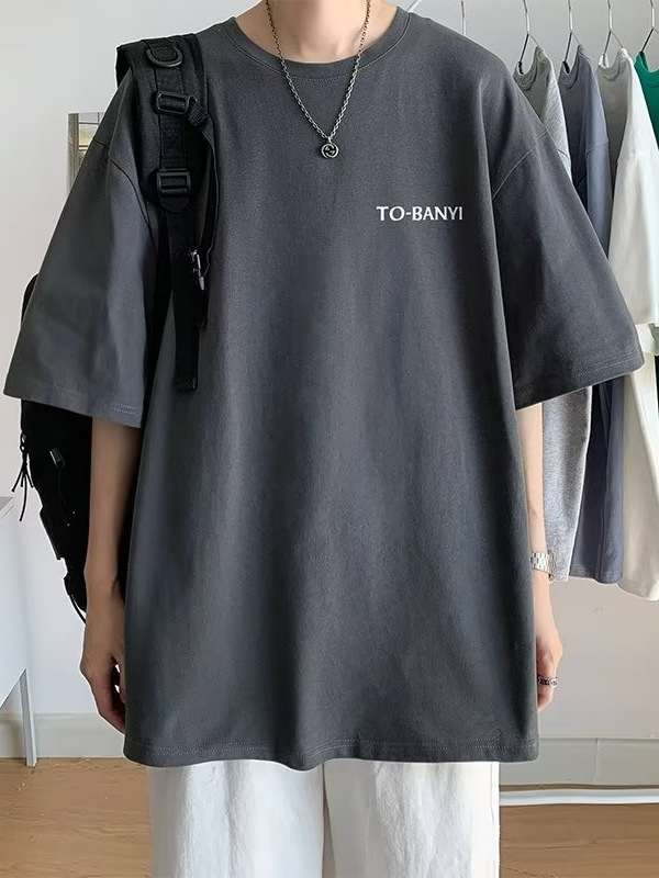 Férfi nyári pamut T-shirt kerek nyakú, rövid ujjú, laza szabású, 2025 új modell