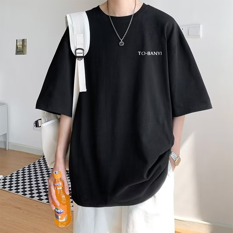 Férfi nyári pamut T-shirt kerek nyakú, rövid ujjú, laza szabású, 2025 új modell